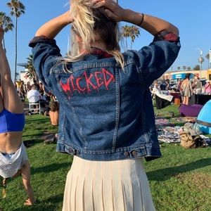 Red flannel jean jacket hand painted